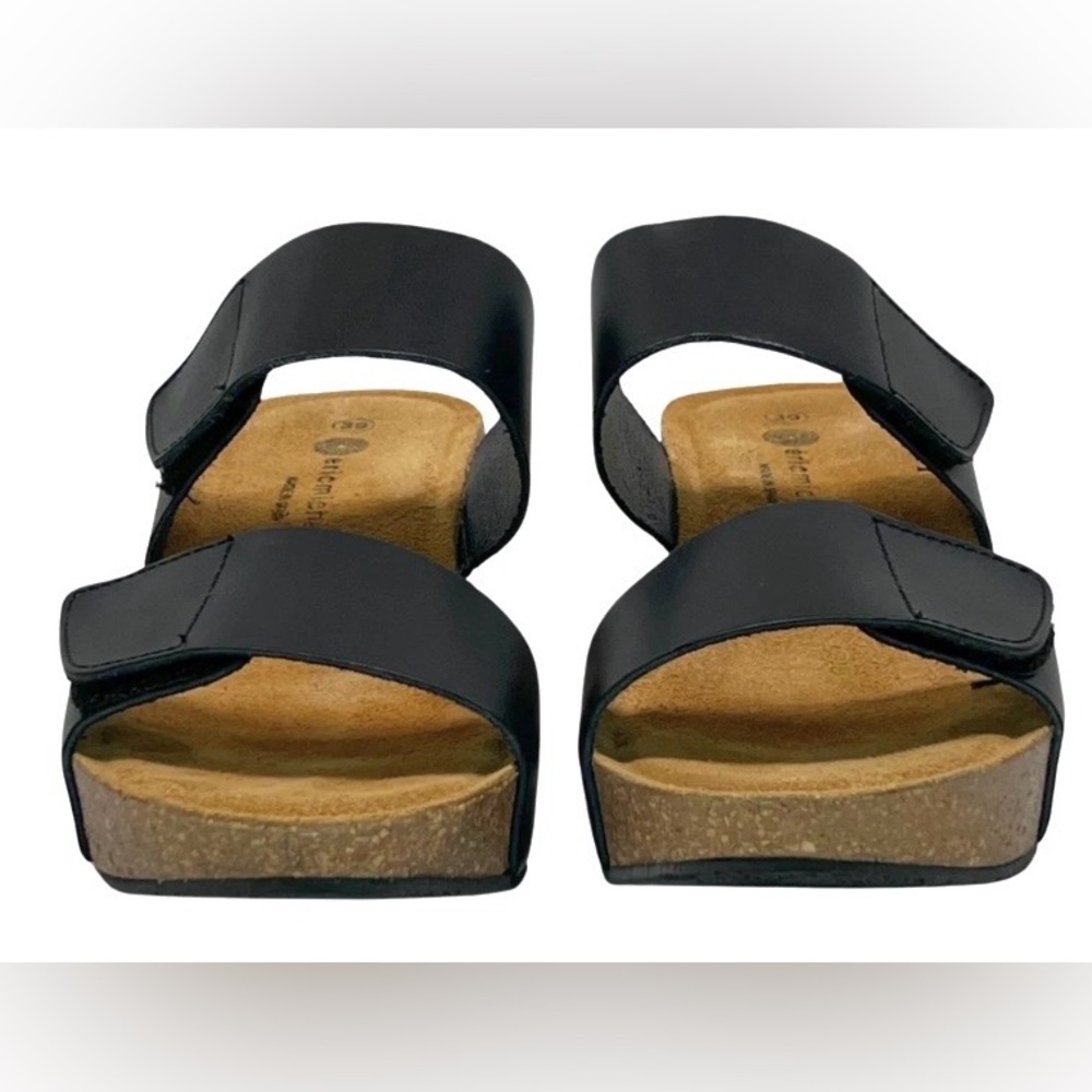 Eric Michael Black Leather Cork Wedge Sandals | Made in Portugal EU 39/ US 8-8.5 - Picture 3 of 8